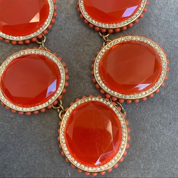 Banana Republic orange red round rhinestone acrylic statement necklace - Picture 6 of 12